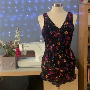 Black Floral Open Back Romper A019